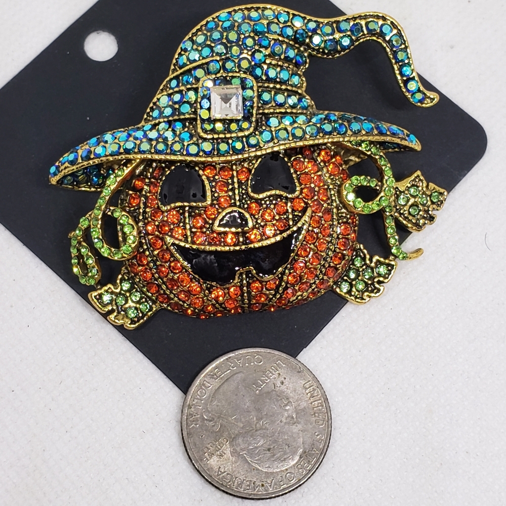Rhinestone Halloween Pumpkin Brooch Pin - Picture 9 of 10
